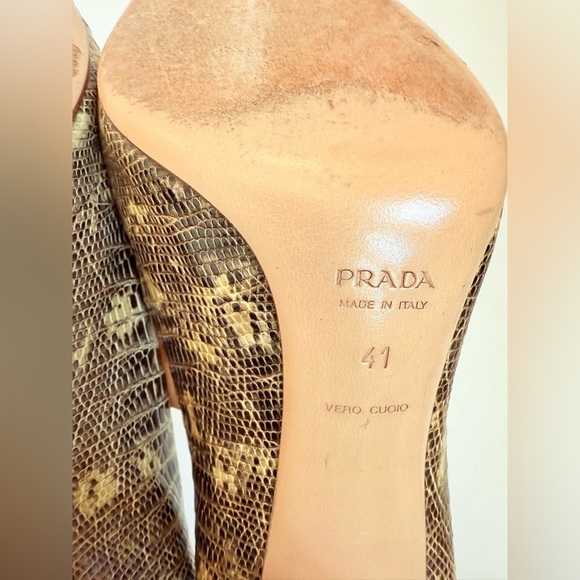 Prada Tan Brown Snakeskin leather pointed toe Pumps Vintage Retro EU 41 - Picture 9 of 10
